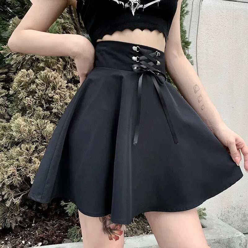 FICHOR Mall Goth Gothic Lace Ruffle Mini Skirts Womens Harajuku Fairy Grunge Pink Plaid Pleated Skirt Japanese Lolita Streetwear - Tophatter Daily Deals