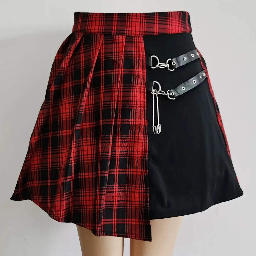 FICHOR Mall Goth Gothic Lace Ruffle Mini Skirts Womens Harajuku Fairy Grunge Pink Plaid Pleated Skirt Japanese Lolita Streetwear - Tophatter Daily Deals