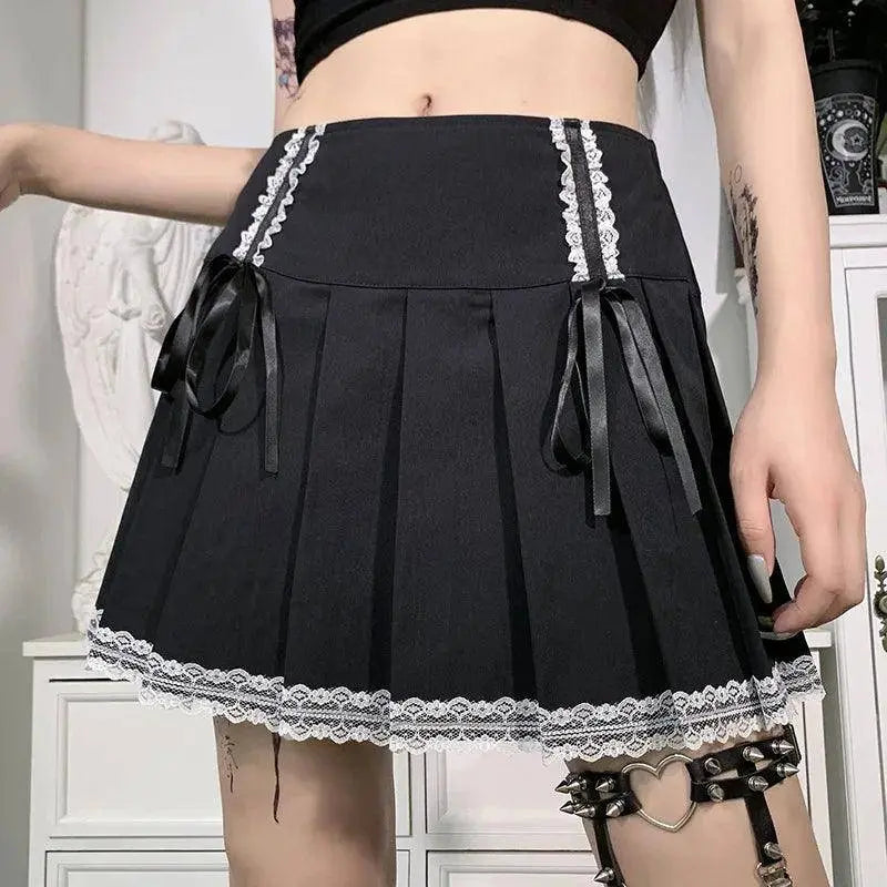 FICHOR Mall Goth Gothic Lace Ruffle Mini Skirts Womens Harajuku Fairy Grunge Pink Plaid Pleated Skirt Japanese Lolita Streetwear - Tophatter Daily Deals