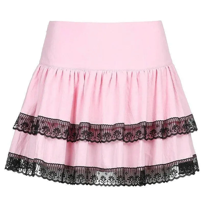 FICHOR Mall Goth Gothic Lace Ruffle Mini Skirts Womens Harajuku Fairy Grunge Pink Plaid Pleated Skirt Japanese Lolita Streetwear 9531FH - Tophatter Daily Deals