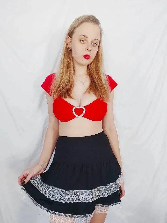 FICHOR Mall Goth Gothic Lace Ruffle Mini Skirts Womens Harajuku Fairy Grunge Pink Plaid Pleated Skirt Japanese Lolita Streetwear - Tophatter Daily Deals