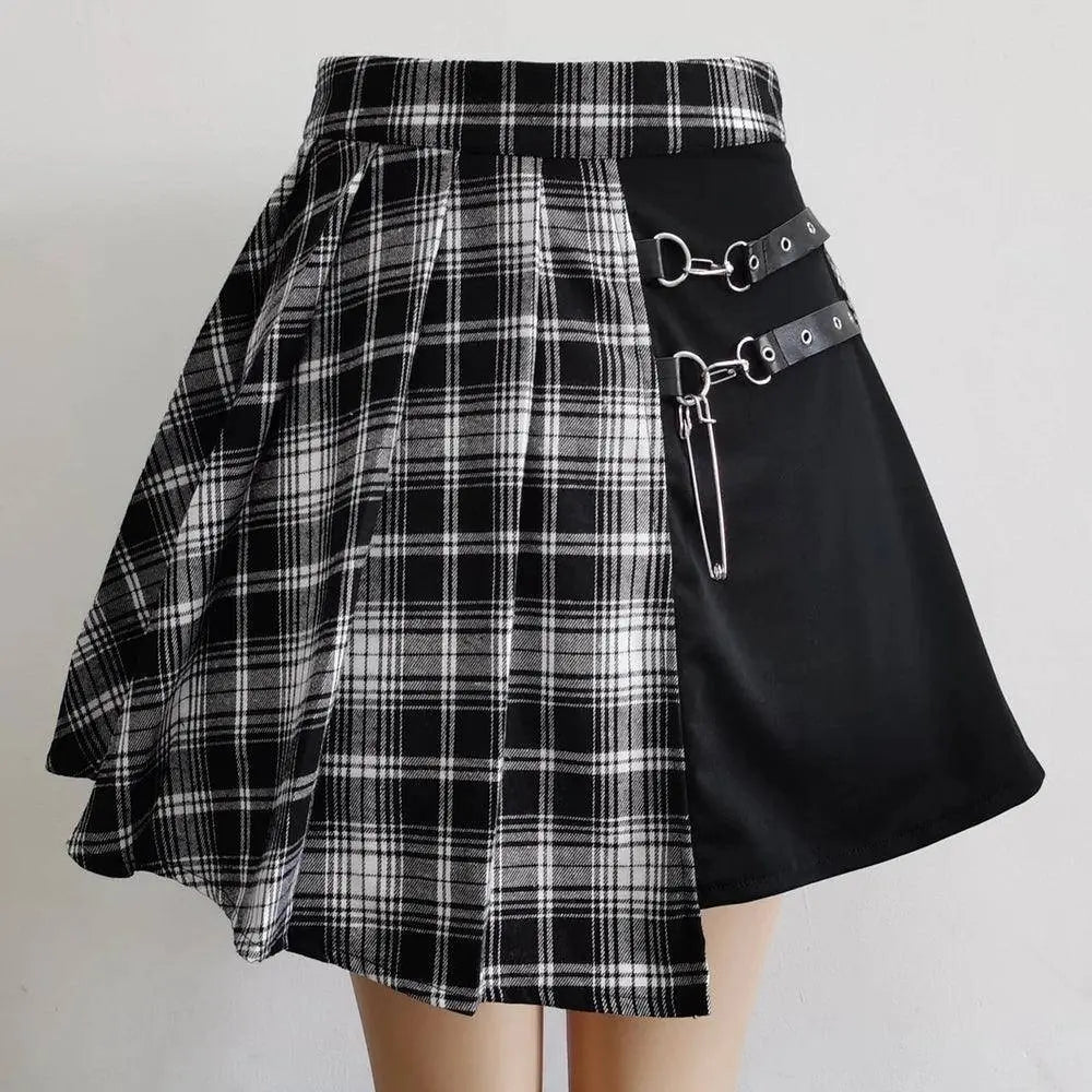 FICHOR Mall Goth Gothic Lace Ruffle Mini Skirts Womens Harajuku Fairy Grunge Pink Plaid Pleated Skirt Japanese Lolita Streetwear - Tophatter Daily Deals