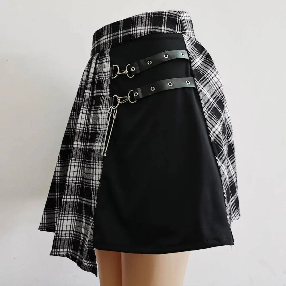 FICHOR Mall Goth Gothic Lace Ruffle Mini Skirts Womens Harajuku Fairy Grunge Pink Plaid Pleated Skirt Japanese Lolita Streetwear - Tophatter Daily Deals