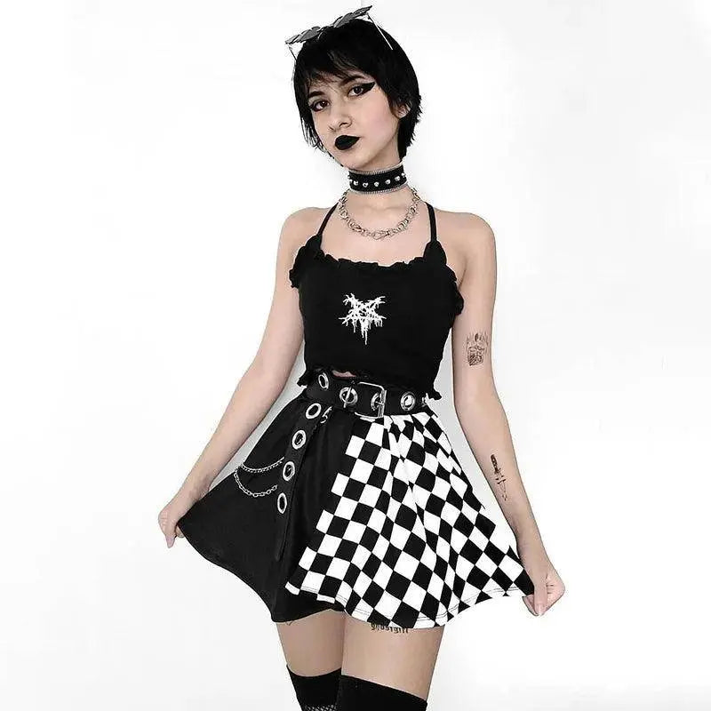 FICHOR Punk Skirt Gothic Plaid A Line Mini Harajuku Streetwear Sexy Plaid Patchwork Skirt E Girl Grunge Y2K Club Wear - Tophatter Daily Deals