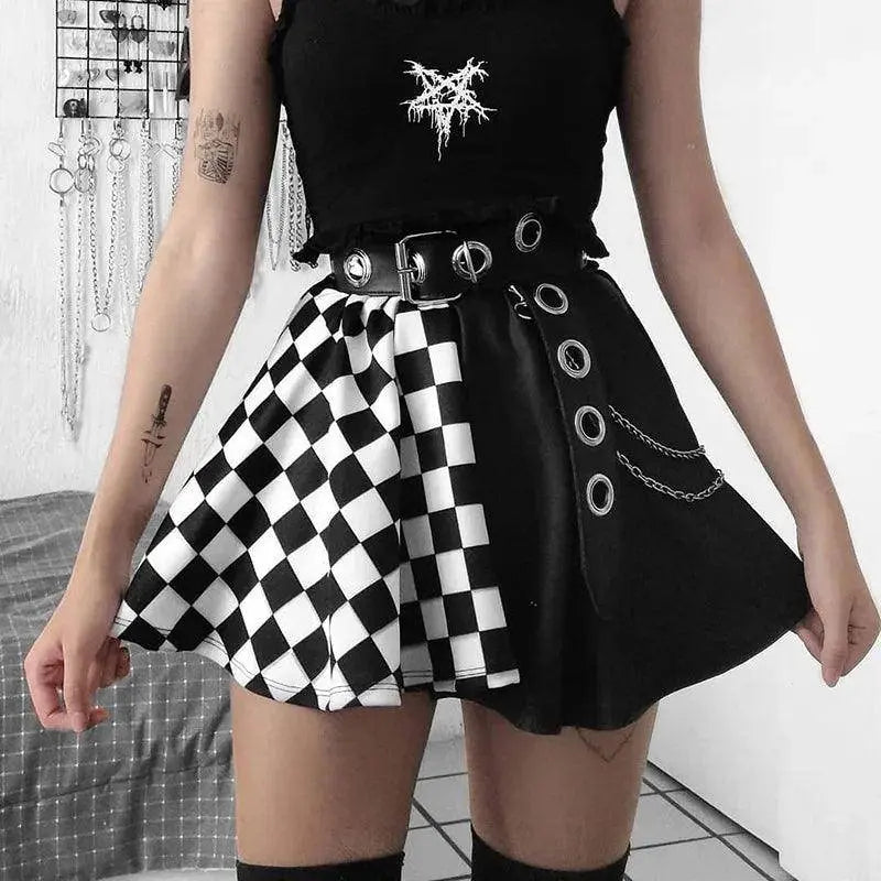FICHOR Punk Skirt Gothic Plaid A Line Mini Harajuku Streetwear Sexy Plaid Patchwork Skirt E Girl Grunge Y2K Club Wear - Tophatter Daily Deals