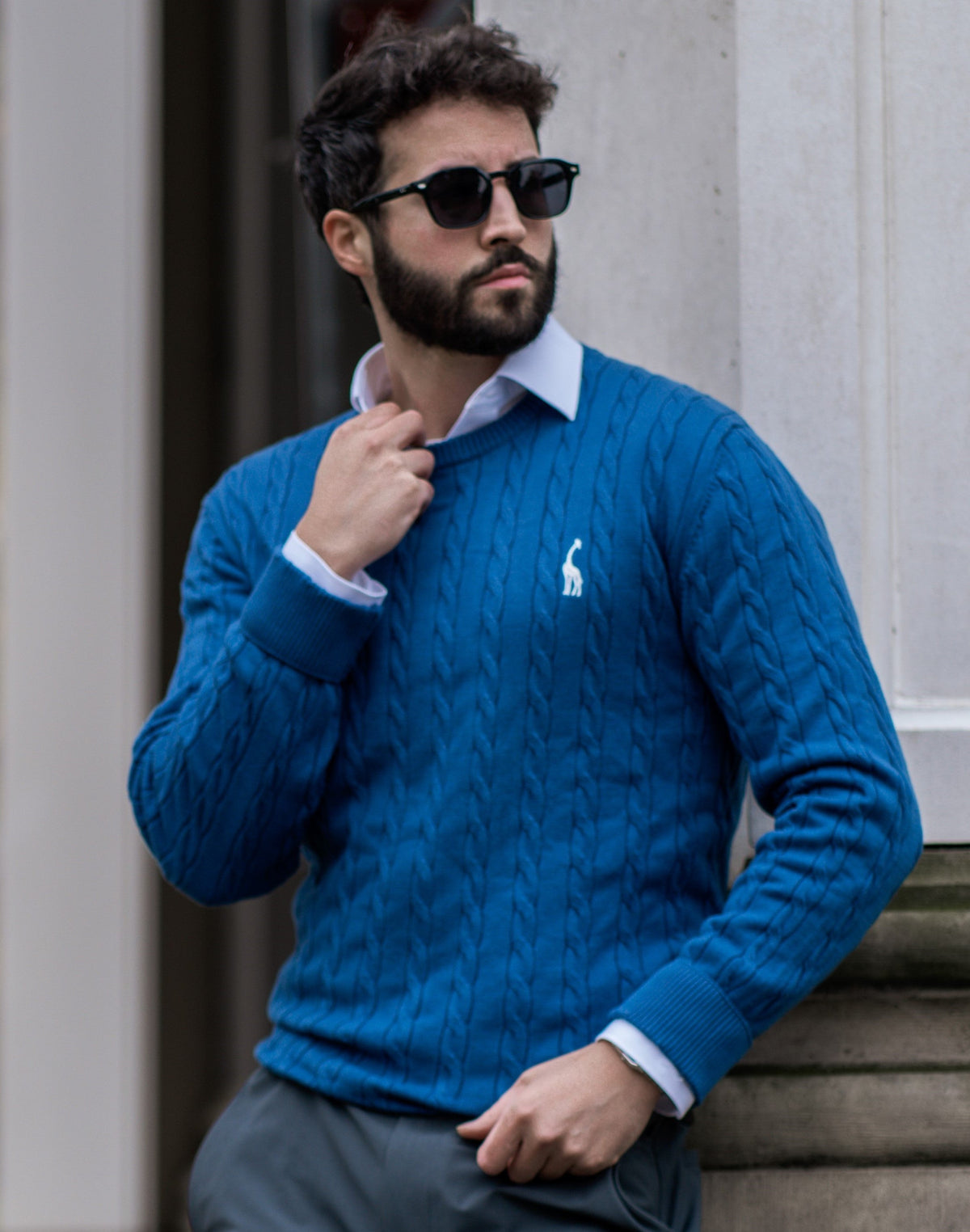 Soft Timeless Men's Cable Knit Sweater - Crewneck, Cotton Sapphire blue - Tophatter Daily Deals