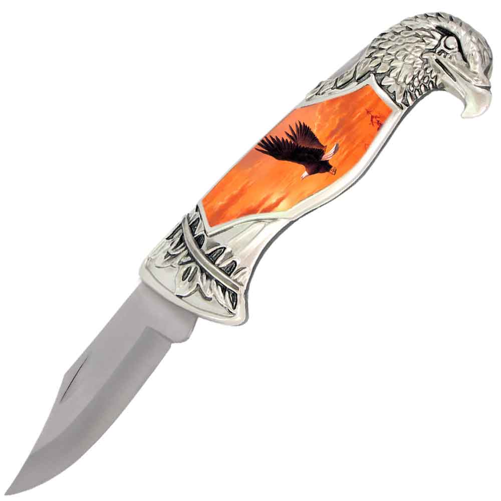 8" Overall Eagle Head Lockback Folding Pocket Knife in a Gift Box Style-7 Collectible Weapons - Tophatter Daily Deals