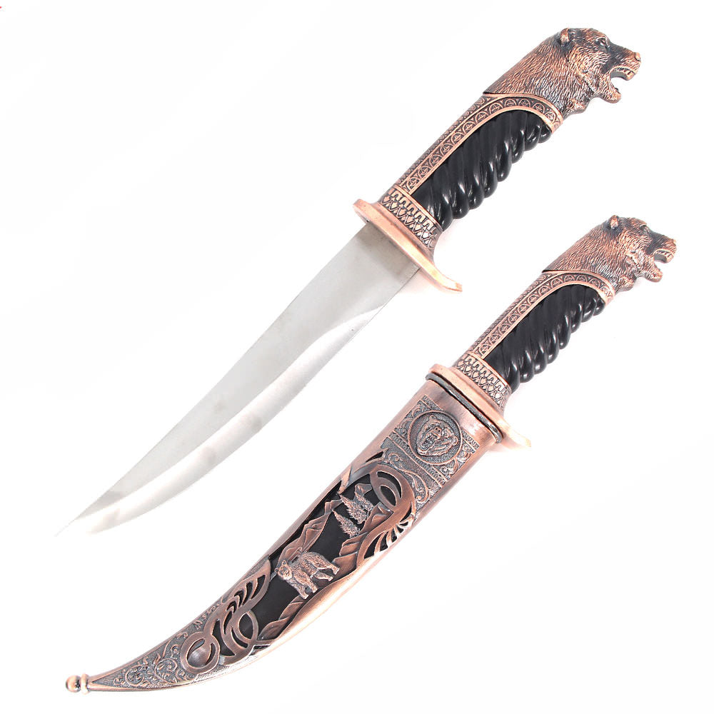 Bronze Bear Collectors Dagger Fixed Blade Hunting Knife With Scabbard - Tophatter's Guns'N'Weapons Store Collectible Weapons - Tophatter Daily Deals