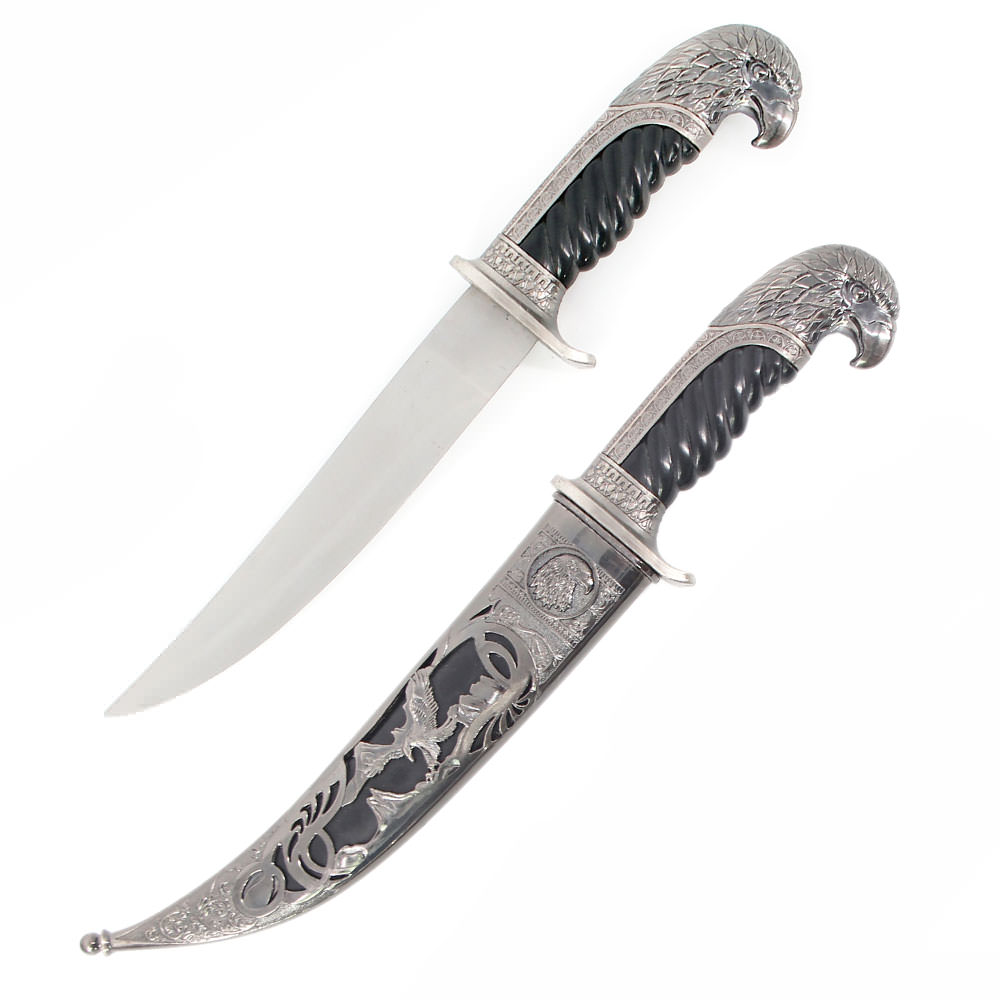 Antique Silver Eagle Dagger Fixed Blade Hunting Knife With Scabbard Collectors - TOPHATTER'S ARMORY DEALS Collectible Weapons - Tophatter Daily Deals