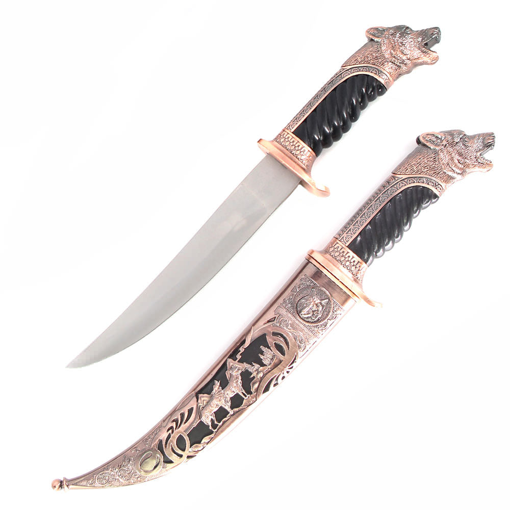 Bronze Wolf Collectors Dagger Fixed Blade Hunting Knife With Scabbard Collectible Weapons - Tophatter Daily Deals