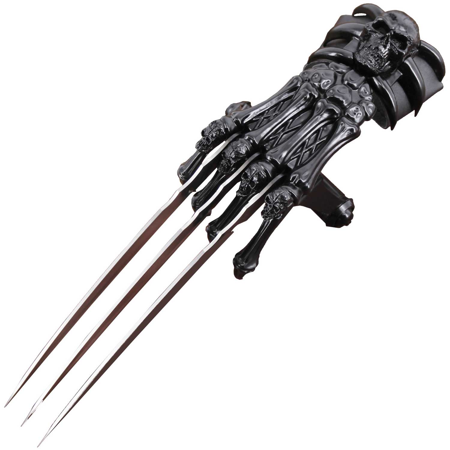 Black Skull & Bones Gauntlet Style Hand Claw Tri-Bladed Wolverine Knife - TOPHATTER'S ARMORY DEALS Collectible Weapons - Tophatter Daily Deals