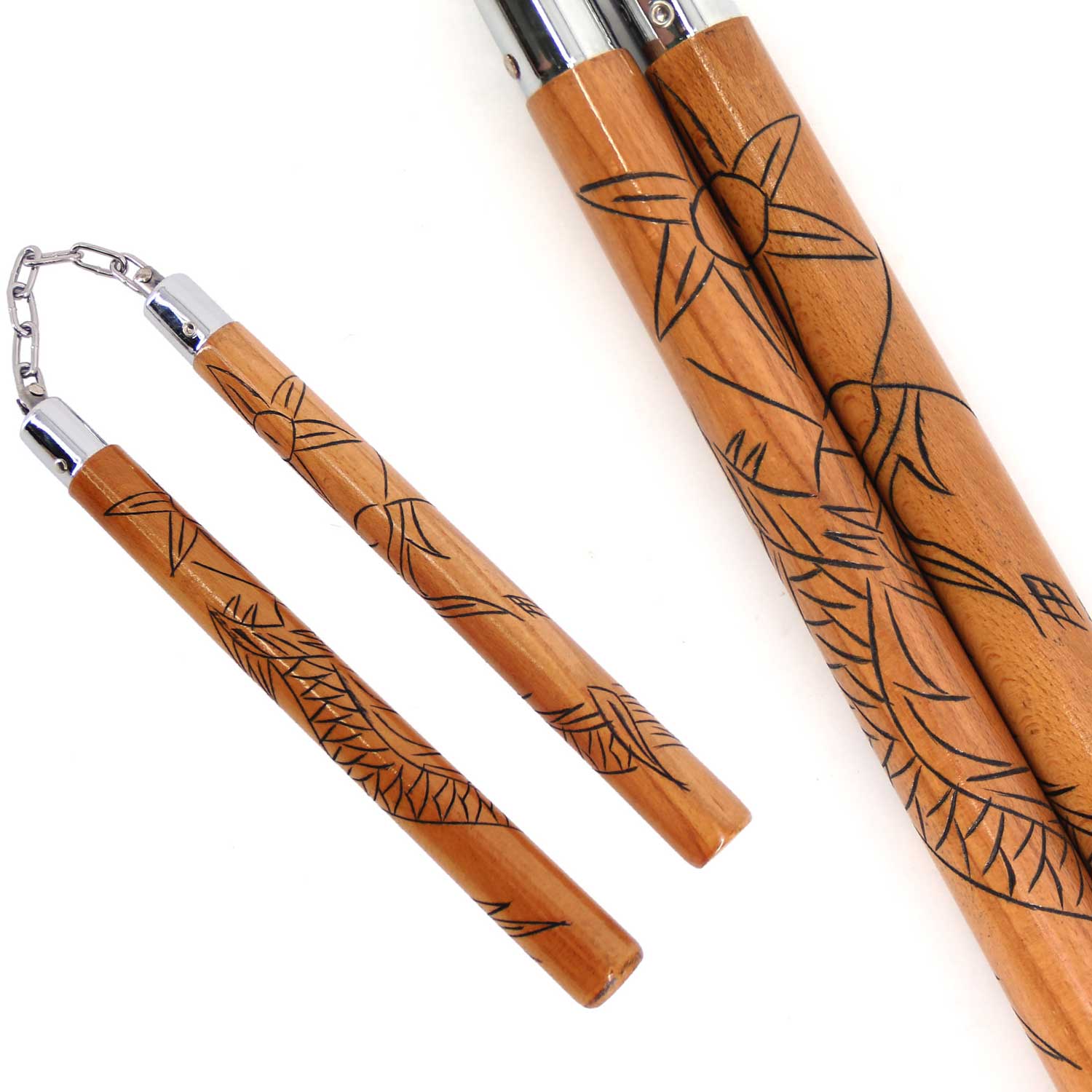 12" Carved Dragon Wood Nunchaku - Tophatter's Guns'N'Weapons Store Collectible Weapons - Tophatter Daily Deals
