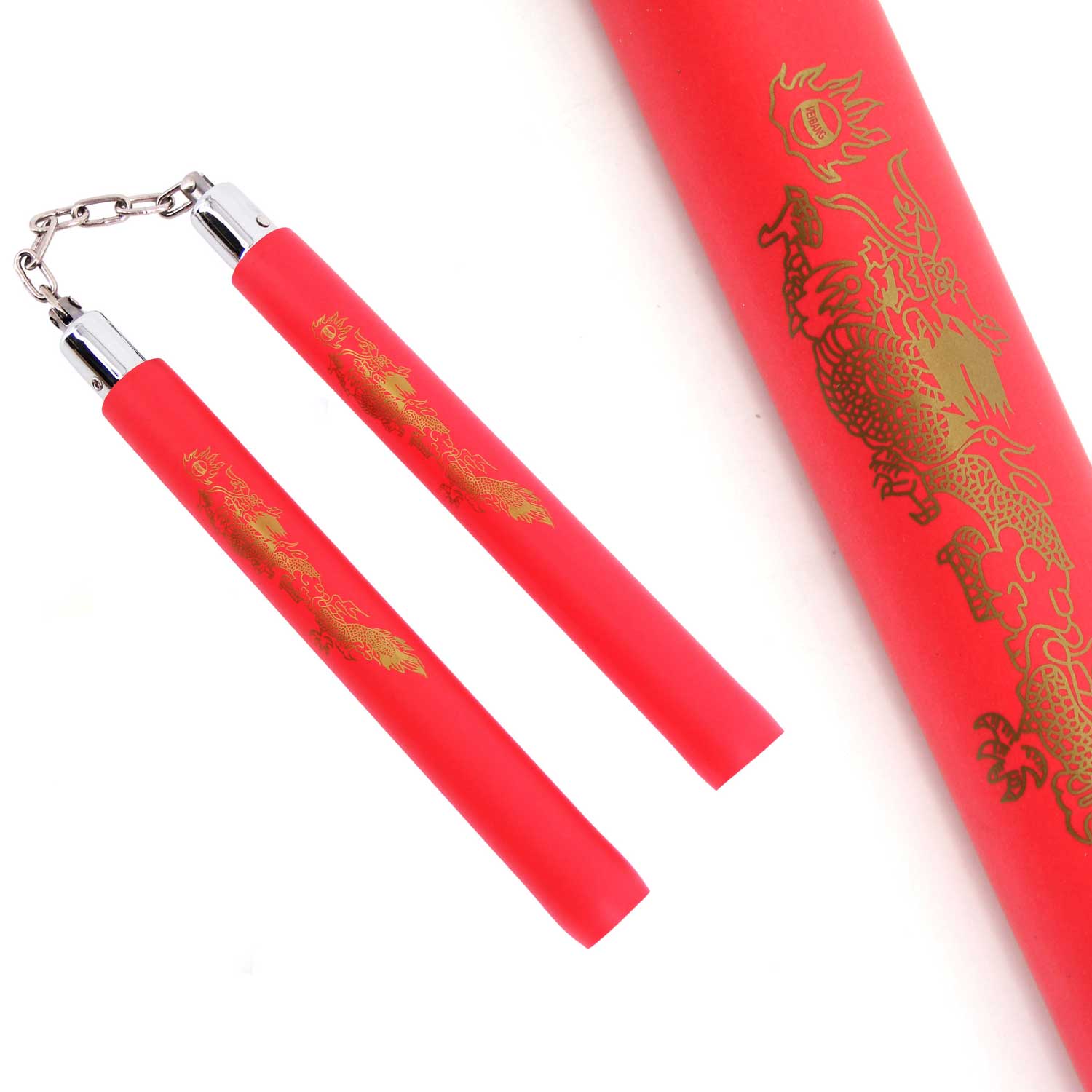 Red Dragon Foam Padded Nunchaku with Steel Swivel Chain Collectible Weapons - Tophatter Daily Deals
