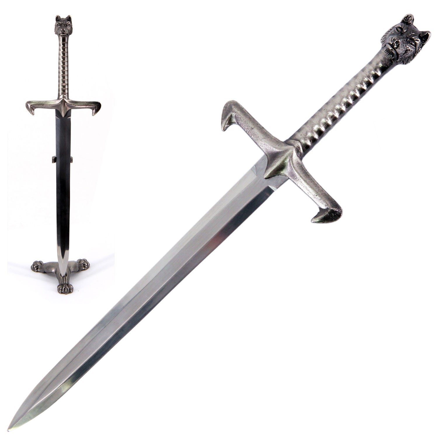 Wolf Head Longclaw Replica Sword Letter Opener Knife with Stand - TOPHATTER'S ARMORY DEALS Collectible Weapons - Tophatter Daily Deals