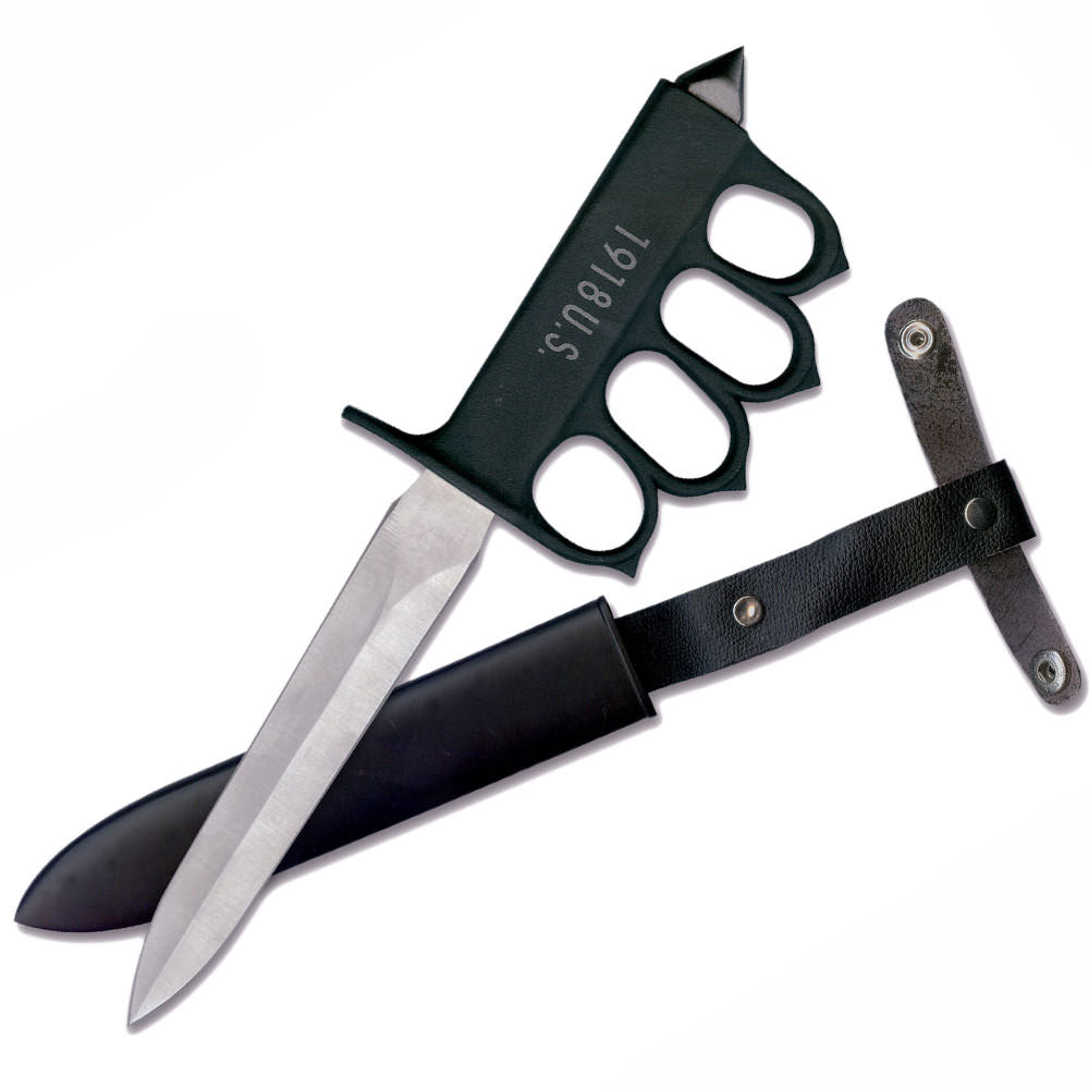Black U.S. 1918 WWI Knuckle Duster Trench Knife - Tophatter's Guns'N'Weapons Store Collectible Weapons - Tophatter Daily Deals