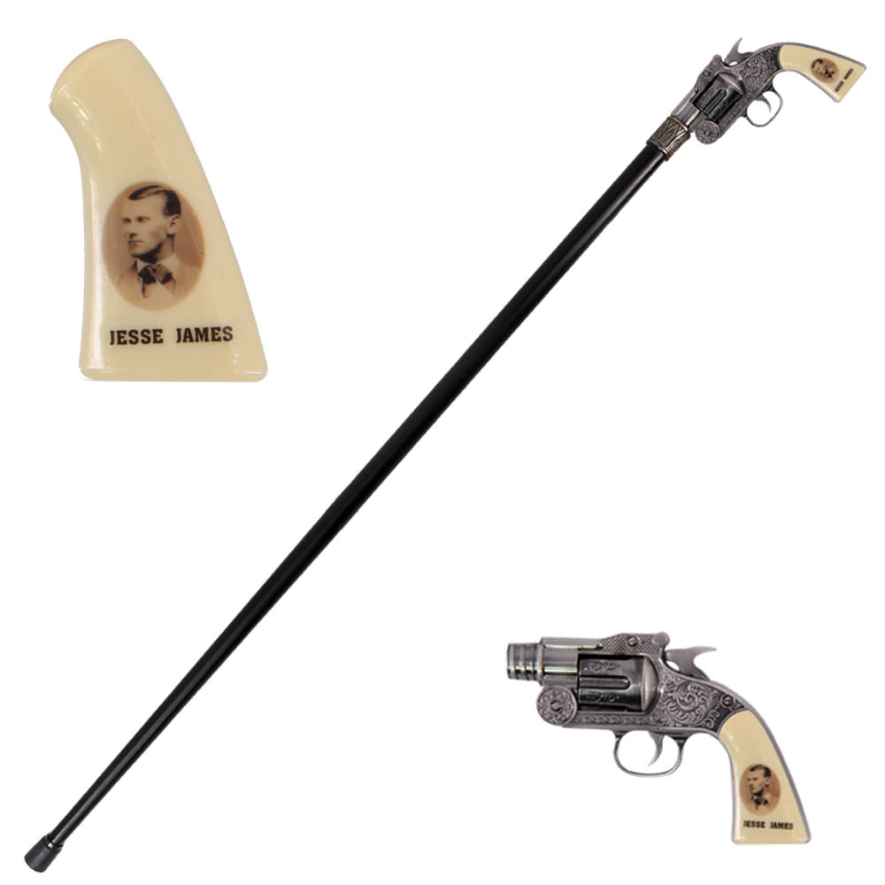 Jesse James Revolver Gun Handle Gentleman's Walking Stick - Tophatter's Guns'N'Weapons Store - FREE SHIPPING Collectible Weapons - Tophatter Daily Deals