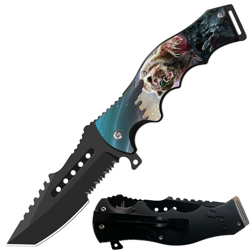 8.5" Tactical Bear Spring Assisted Folding Open Pocket Knife Cleaver Blade - TOPHATTER'S ARMORY DEALS Collectible Weapons - Tophatter Daily Deals