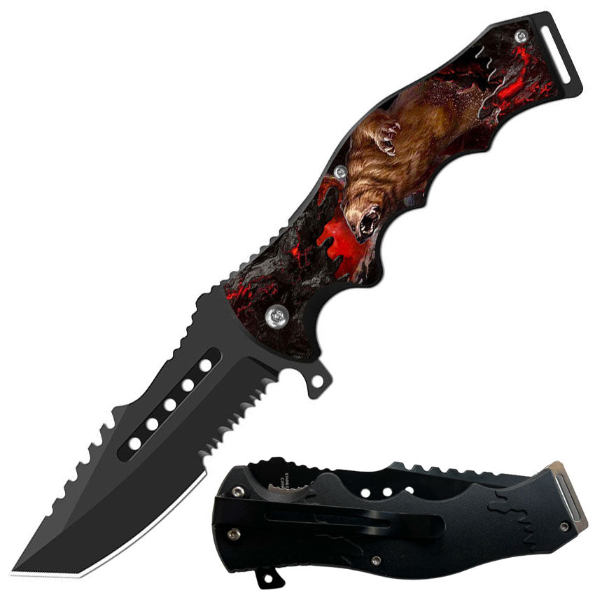 8.5" Tactical Roaring Bear Spring Assisted Folding Open Pocket Knife Cleaver Blade - TOPHATTER'S ARMORY DEALS Collectible Weapons - Tophatter Daily Deals