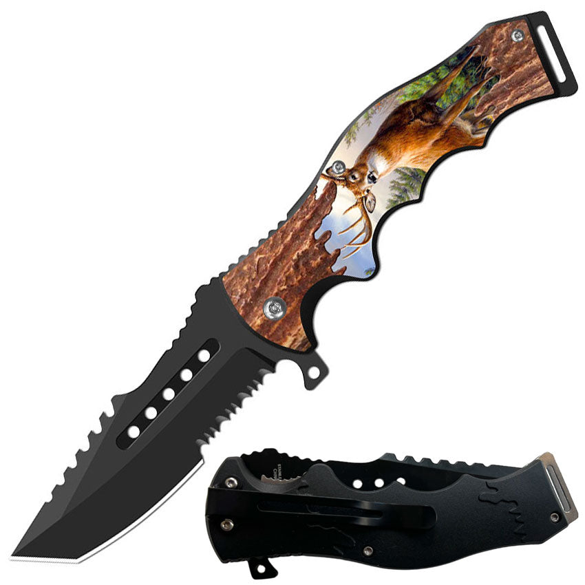 8.5" Tracker Huntsman Deer Spring Assisted Folding Open Pocket Knife - TOPHATTER'S ARMORY DEALS Collectible Weapons - Tophatter Daily Deals
