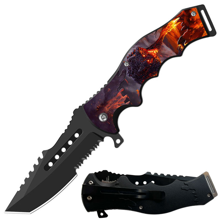 8.5" Tactical Flame Wolf Spring Assisted Folding Open Pocket Knife Cleaver Blade - TOPHATTER'S ARMORY DEALS Collectible Weapons - Tophatter Daily Deals