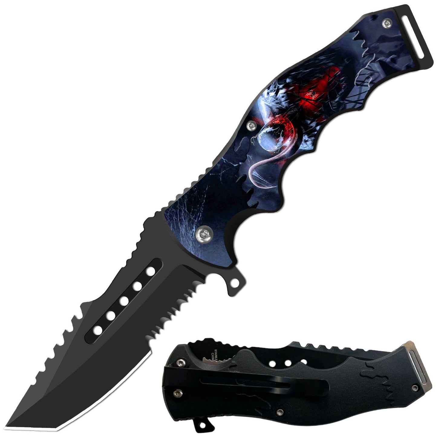 8.5" Tactical Venom Spring Assisted Folding Open Pocket Knife Cleaver Blade - TOPHATTER'S ARMORY DEALS Collectible Weapons - Tophatter Daily Deals