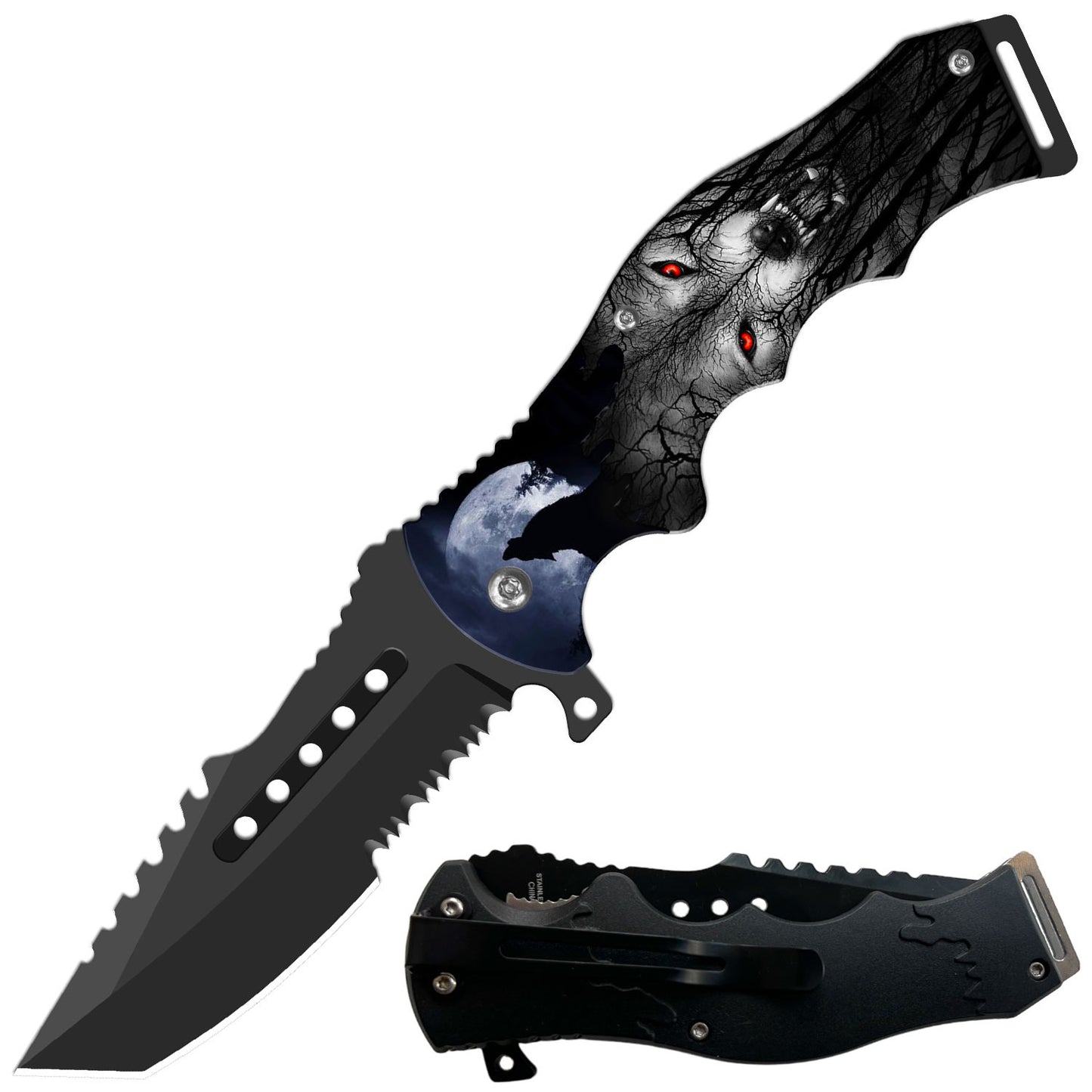 8.5" Tactical Wolf Spring Assisted Folding Open Pocket Knife Razer Blade - TOPHATTER'S ARMORY DEALS Collectible Weapons - Tophatter Daily Deals