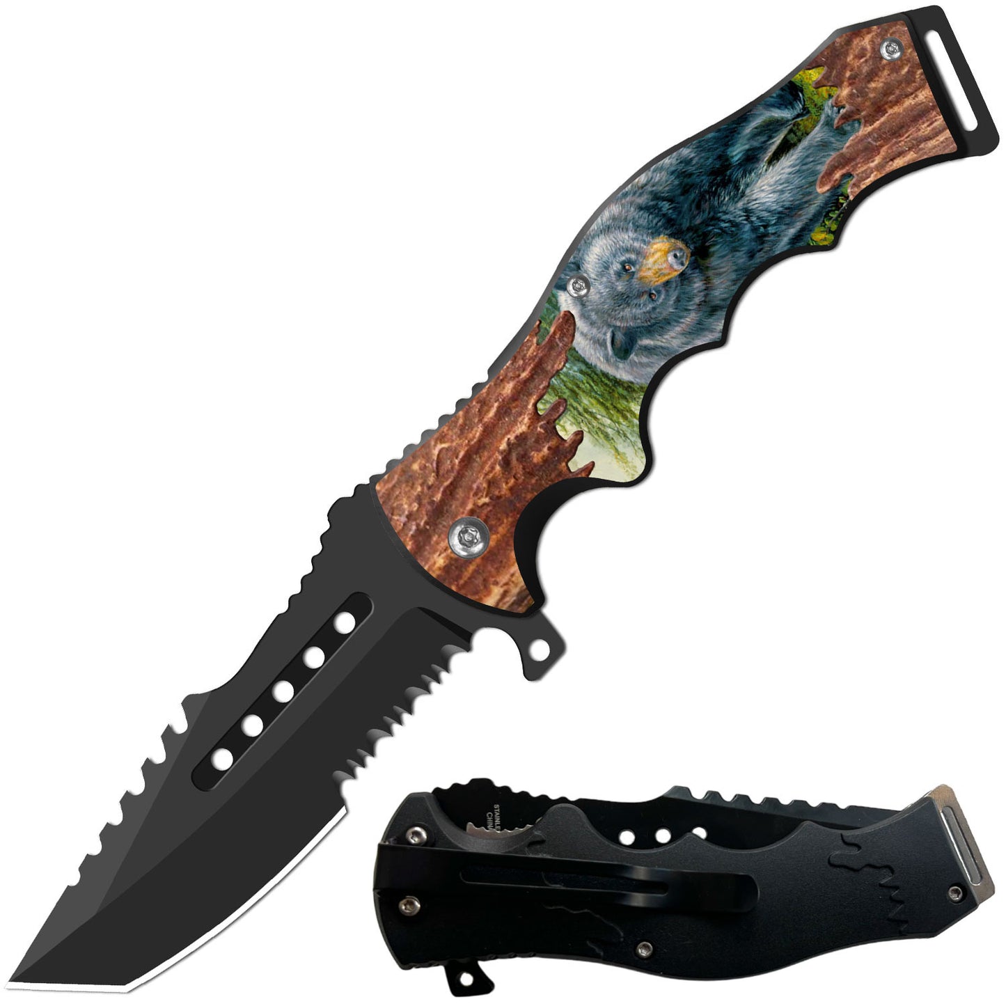 8.5" Tracker Huntsman Bear Spring Assisted Folding Open Pocket Knife - TOPHATTER'S ARMORY DEALS Collectible Weapons - Tophatter Daily Deals