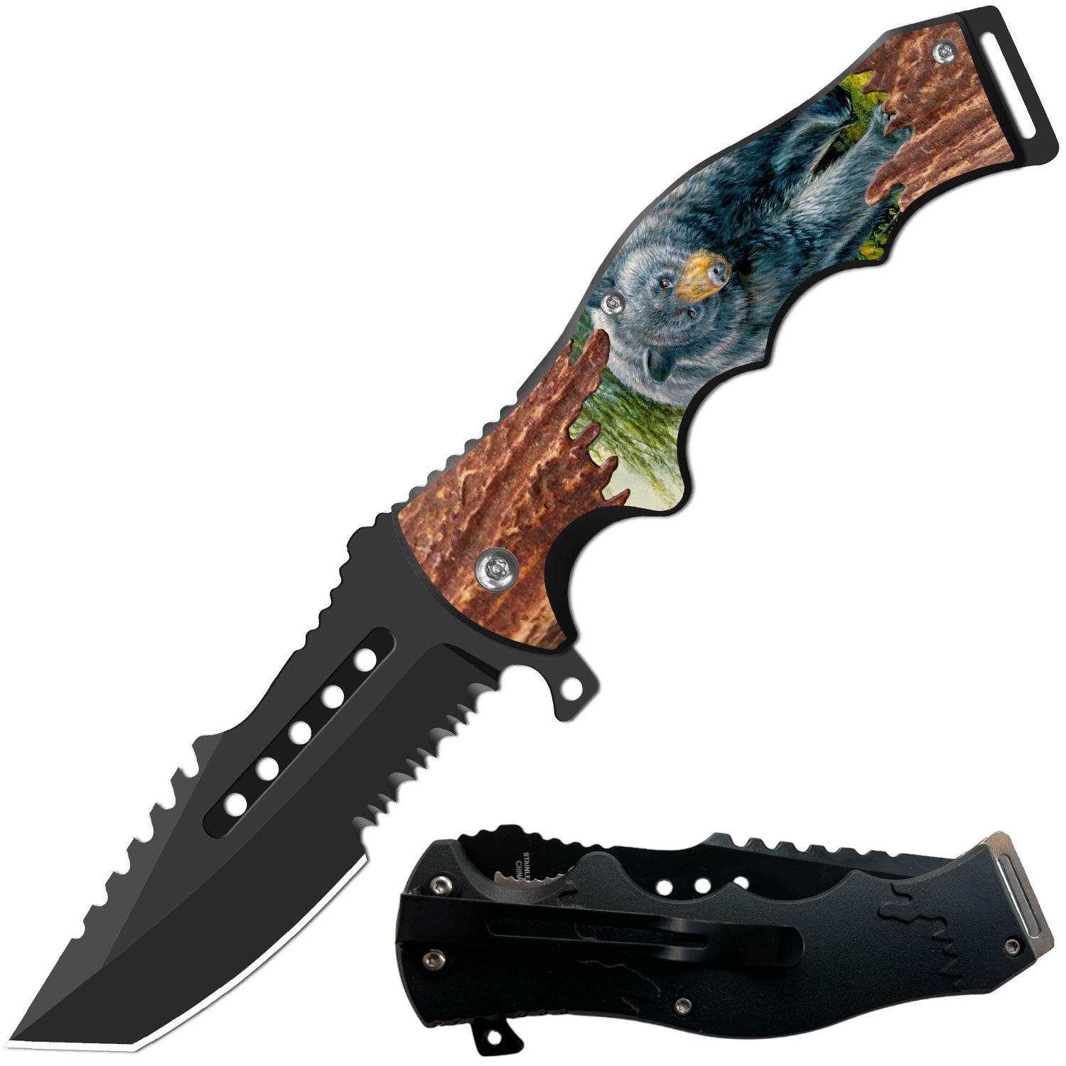 8.5" Tracker Huntsman Bear Spring Assisted Folding Open Pocket Knife - TOPHATTER'S ARMORY DEALS Collectible Weapons - Tophatter Daily Deals