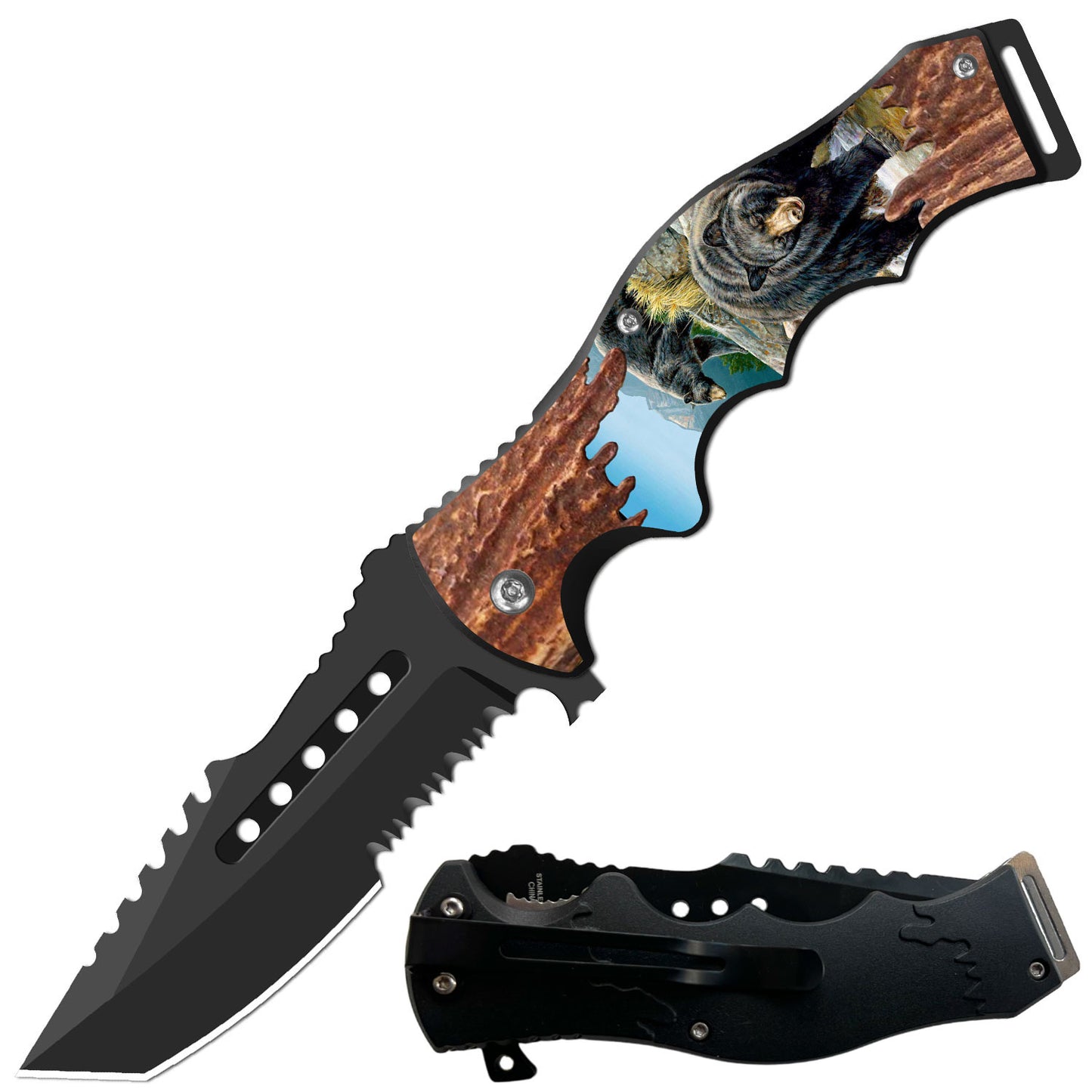 8.5" Tracker Huntsman American Black Bear Spring Assisted Folding Open Pocket Knife - TOPHATTER'S ARMORY DEALS Collectible Weapons - Tophatter Daily Deals