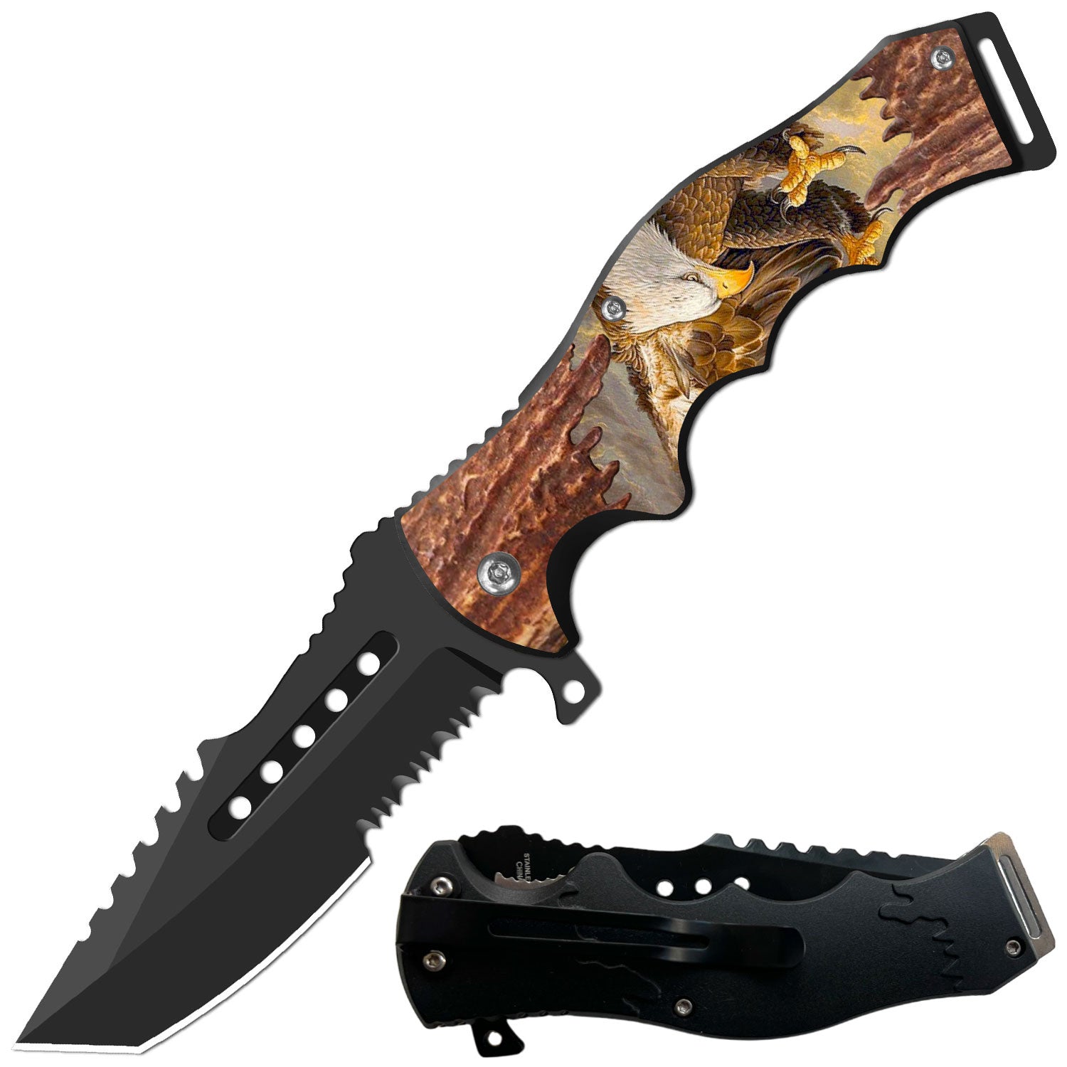8.5" Tactical Eagle Spring Assisted Folding Open Pocket Knife Razer Blade - TOPHATTER'S ARMORY DEALS Collectible Weapons - Tophatter Daily Deals