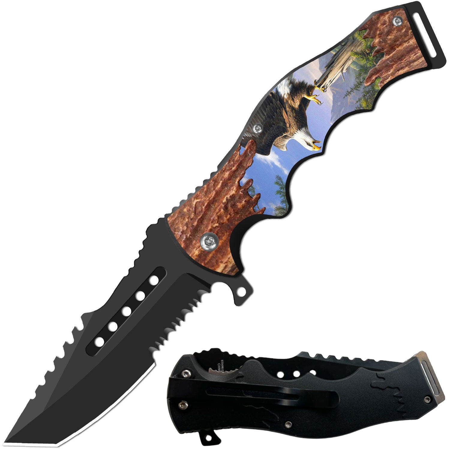8.5" Tactical Flying Eagle Spring Assisted Folding Open Pocket Knife Razer Blade - TOPHATTER'S ARMORY DEALS Collectible Weapons - Tophatter Daily Deals