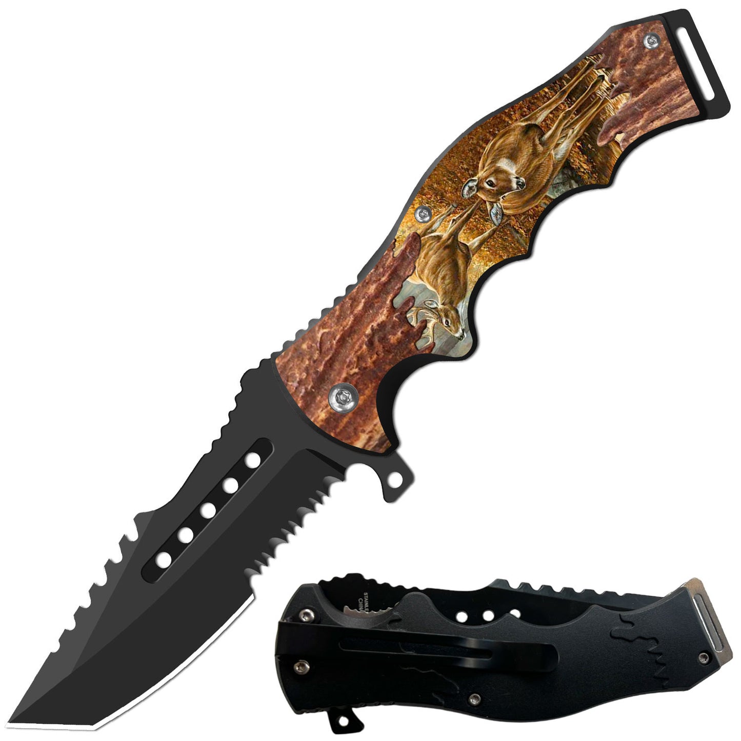 8.5" Tracker Huntsman Deer's Spring Assisted Folding Open Pocket Knife - TOPHATTER'S ARMORY DEALS Collectible Weapons - Tophatter Daily Deals