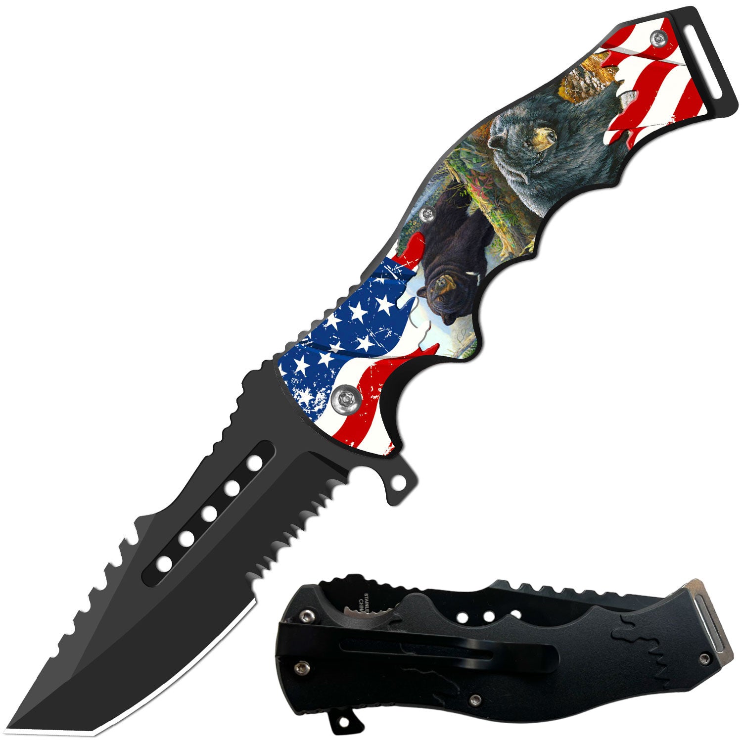 8.5" Tactical American Beer Spring Assisted Folding Open Pocket Knife Razer Blade - TOPHATTER'S ARMORY DEALS Collectible Weapons - Tophatter Daily Deals