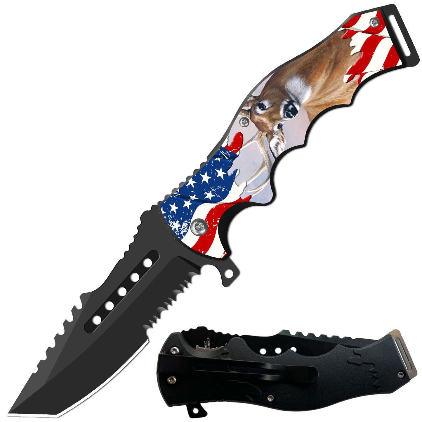 8.5" Tracker Huntsman American Deer Spring Assisted Folding Open Pocket Knife - TOPHATTER'S ARMORY DEALS Collectible Weapons - Tophatter Daily Deals