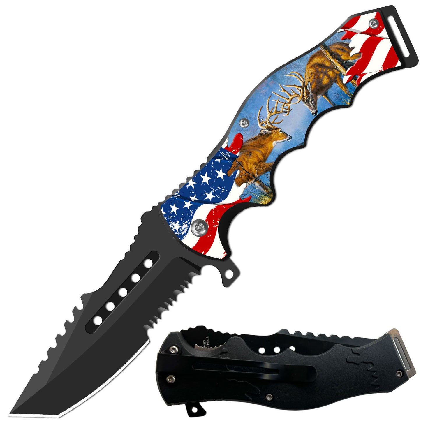 8.5" Tracker Huntsman American Deer's Spring Assisted Folding Open Pocket Knife - TOPHATTER'S ARMORY DEALS Collectible Weapons - Tophatter Daily Deals