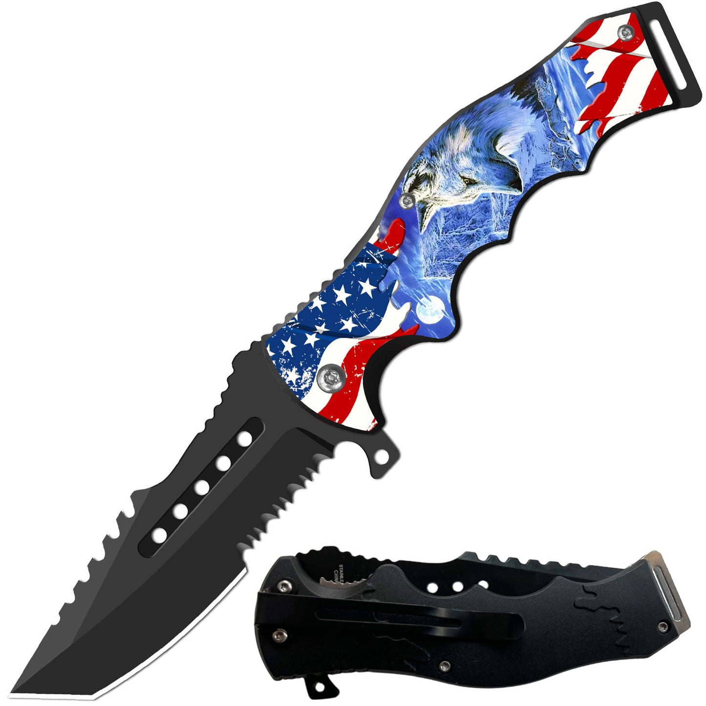 8.5" Tracker Huntsman American Wolf Spring Assisted Folding Open Pocket Knife - TOPHATTER'S ARMORY DEALS Collectible Weapons - Tophatter Daily Deals