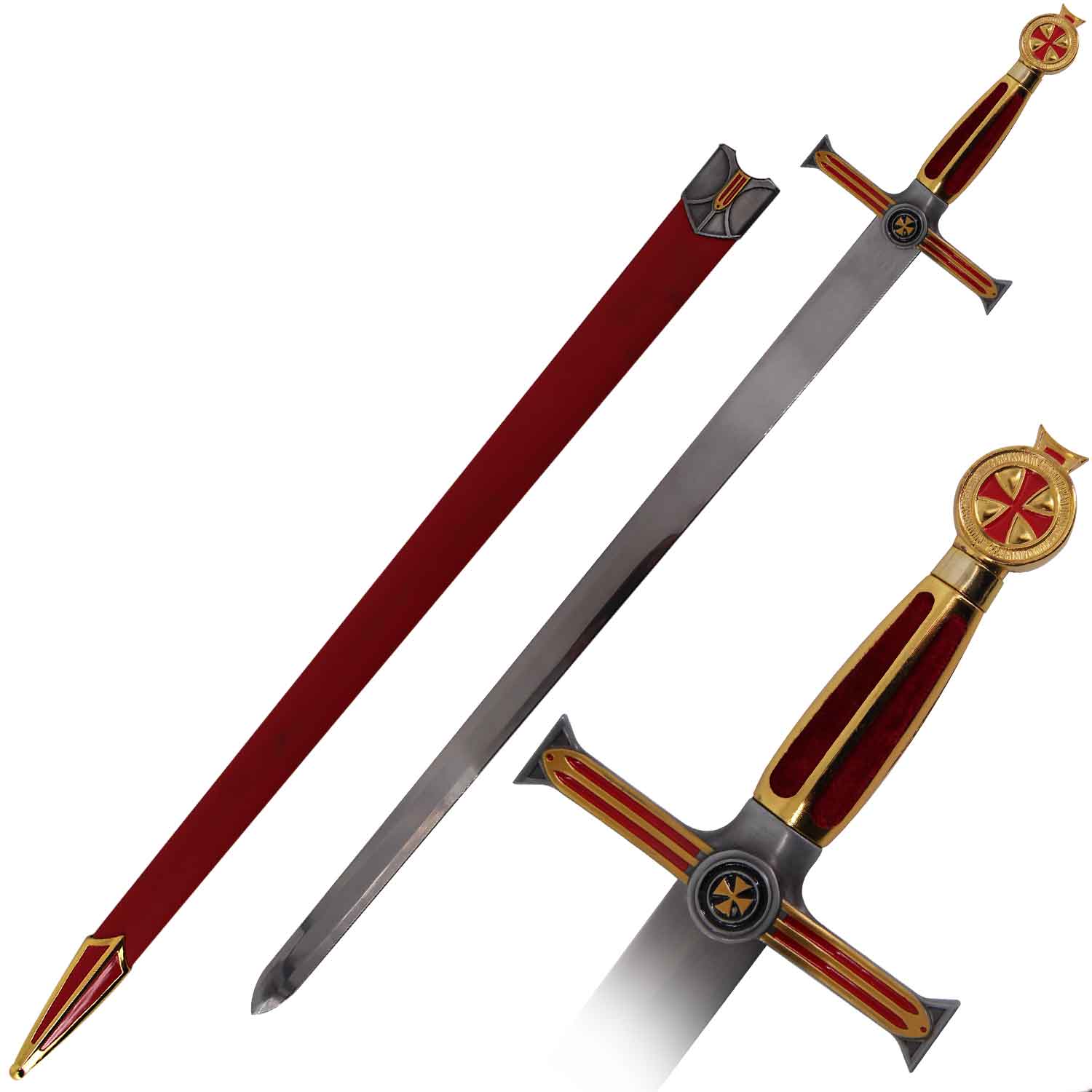 Medieval Crusader Sword with Scabbard Teutonic Knight Sword Red - TOPHATTER'S ARMORY DEALS Collectible Weapons - Tophatter Daily Deals