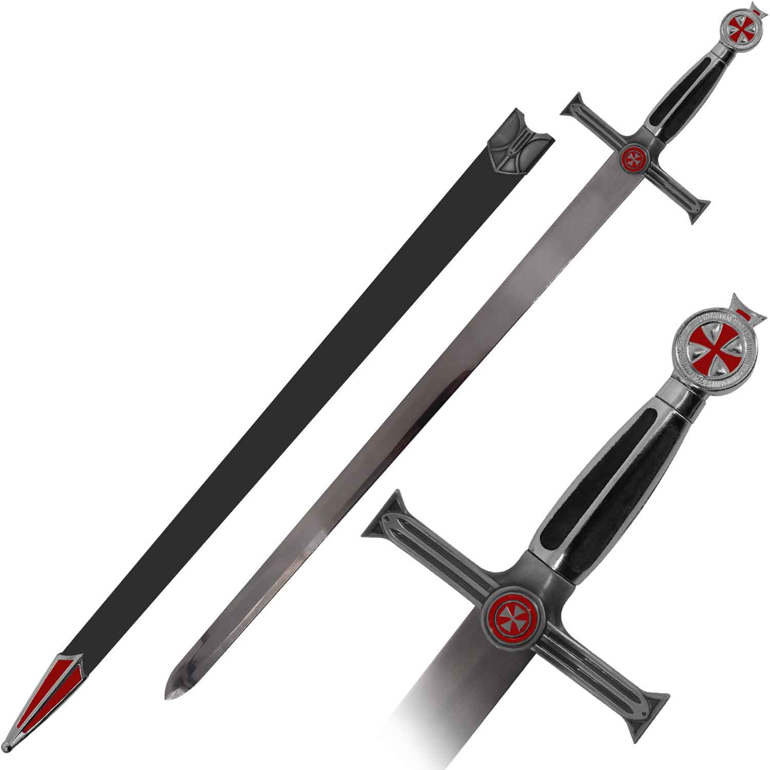 Medieval Crusader Sword with Scabbard Teutonic Knight Sword Black - Tophatter's Guns'N'Weapons Store Collectible Weapons - Tophatter Daily Deals