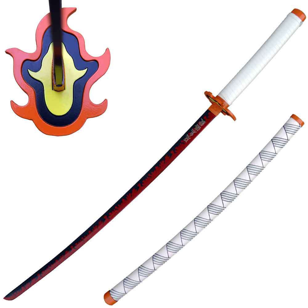 40.5 Steel Kyojuro Rengoku Nichirin Sword Demon Killer Anime Samurai Katana Collectible Weapons - Tophatter Daily Deals