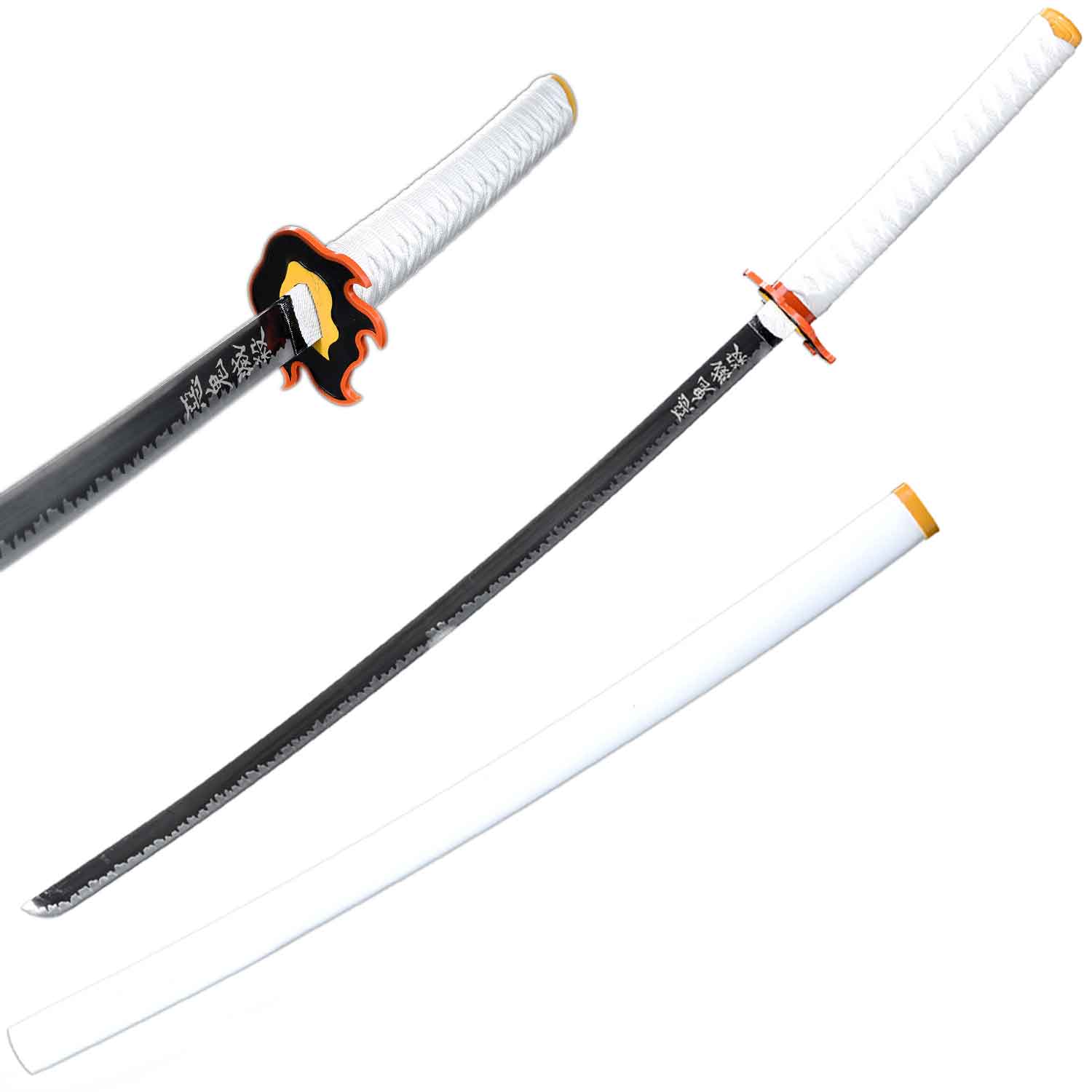 41" Steel Kyojuro Rengoku Nichirin Sword Demon Killer Samurai Katana Anime - Tophatter's Guns'N'Weapons Store - FREE SHIPPING Collectible Weapons - Tophatter Daily Deals