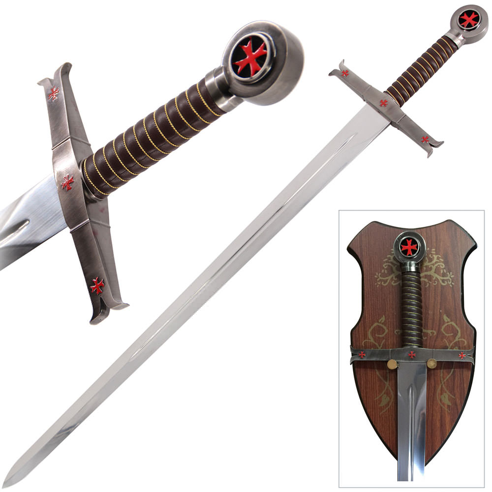 Crusader Knight Templar Red Cross Sword with Wall Mount - Tophatter's Guns'N'Weapons Store - FREE SHIPPING Collectible Weapons - Tophatter Daily Deals