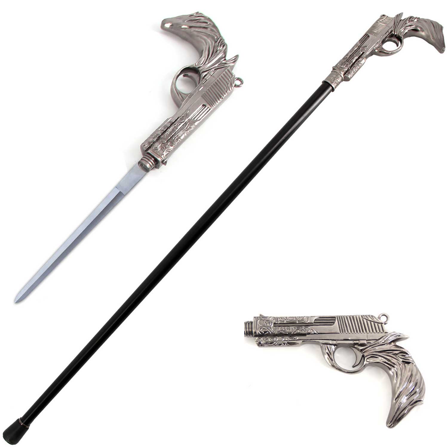 Peacemaker Gun Handle Sword Cane with 12" Hidden Blade - TOPHATTER'S ARMORY DEALS Collectible Weapons - Tophatter Daily Deals