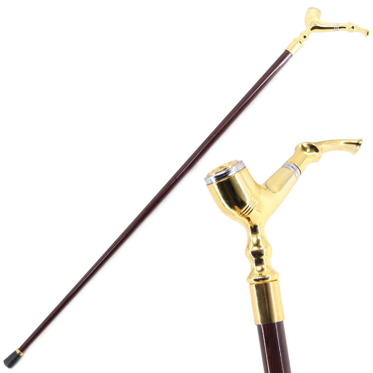 Classic Brass Smoking Pipe Design Handle Derby Fritz Walking Stick - TOPHATTER'S ARMORY DEALS Collectible Weapons - Tophatter Daily Deals
