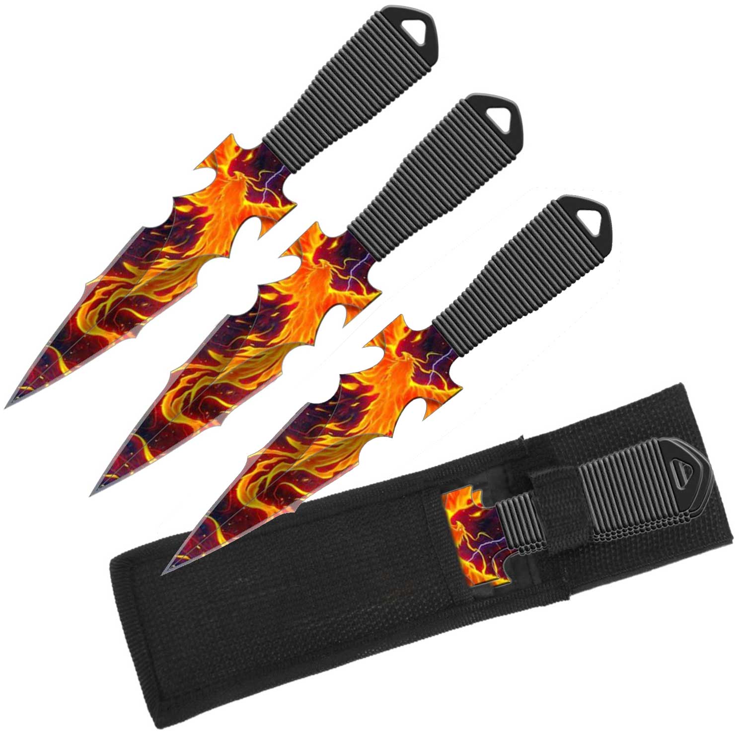 Roaring Phoenix Throwing Knife Set - Set of 3 Throwers with Sheath - TOPHATTER'S ARMORY DEALS Collectible Weapons - Tophatter Daily Deals