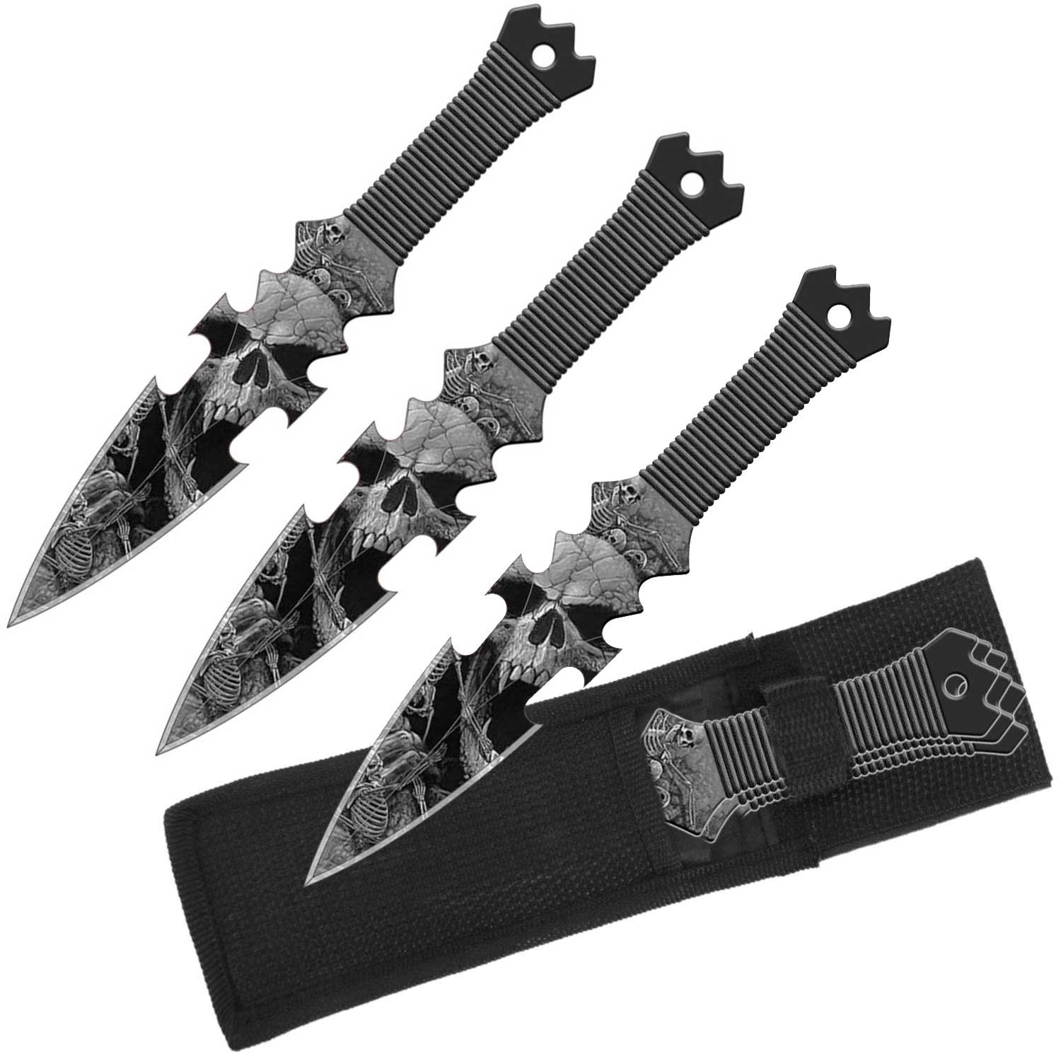 Cryptic Skull Throwing Knife Set and Sheath - Set of 3 Throwers - TOPHATTER'S ARMORY DEALS Collectible Weapons - Tophatter Daily Deals