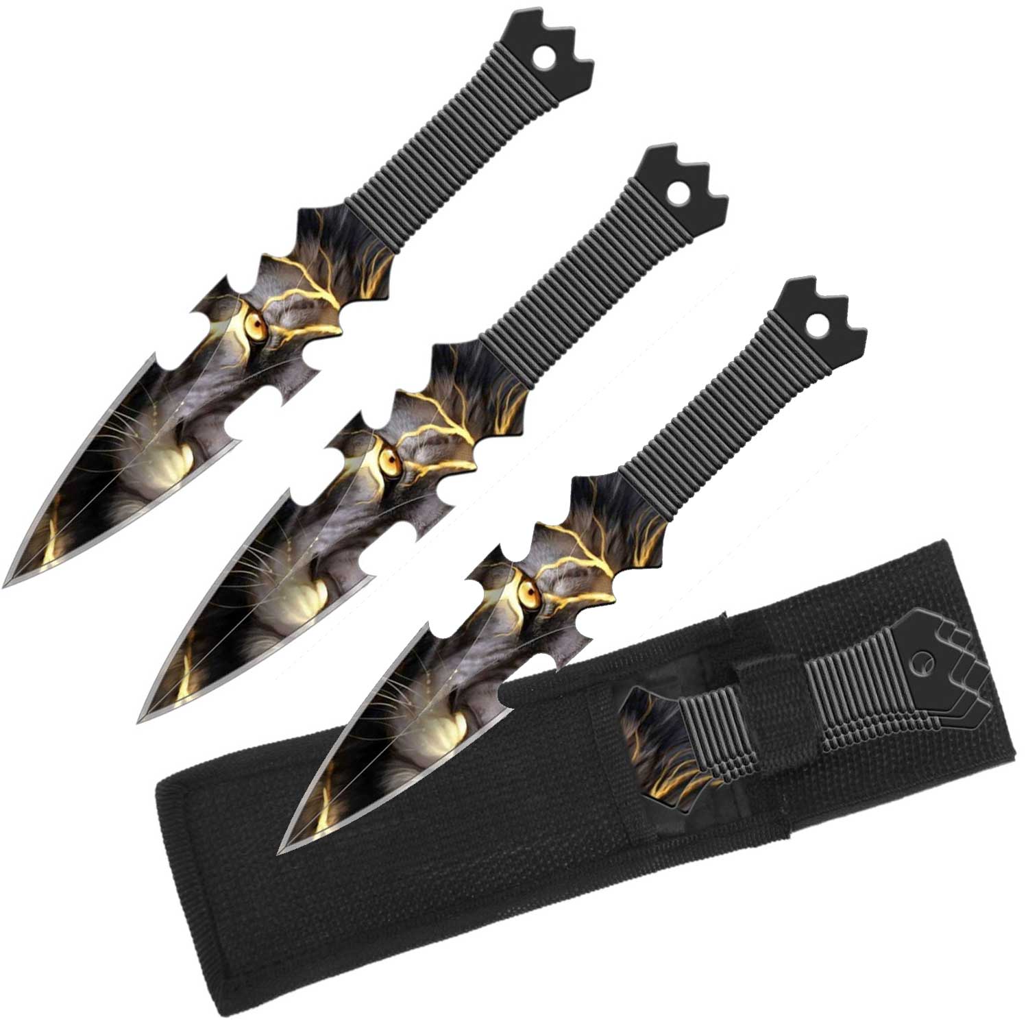 Lightening Lion Throwing Knife Set and Sheath - Set of 3 Throwers - TOPHATTER'S ARMORY DEALS Collectible Weapons - Tophatter Daily Deals