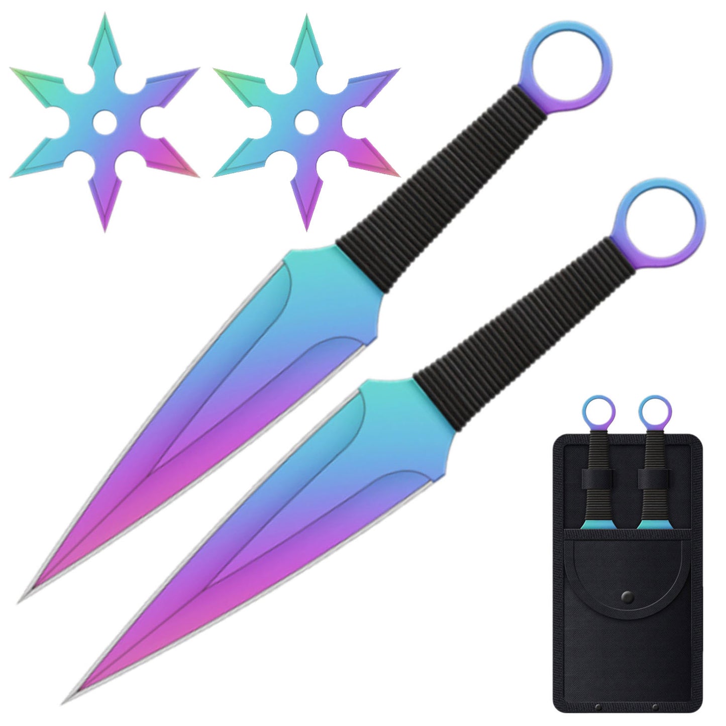 4 PC Rainbow Ninja Throwing Knives Combo Star Shuriken Set Collectible Weapons - Tophatter Daily Deals