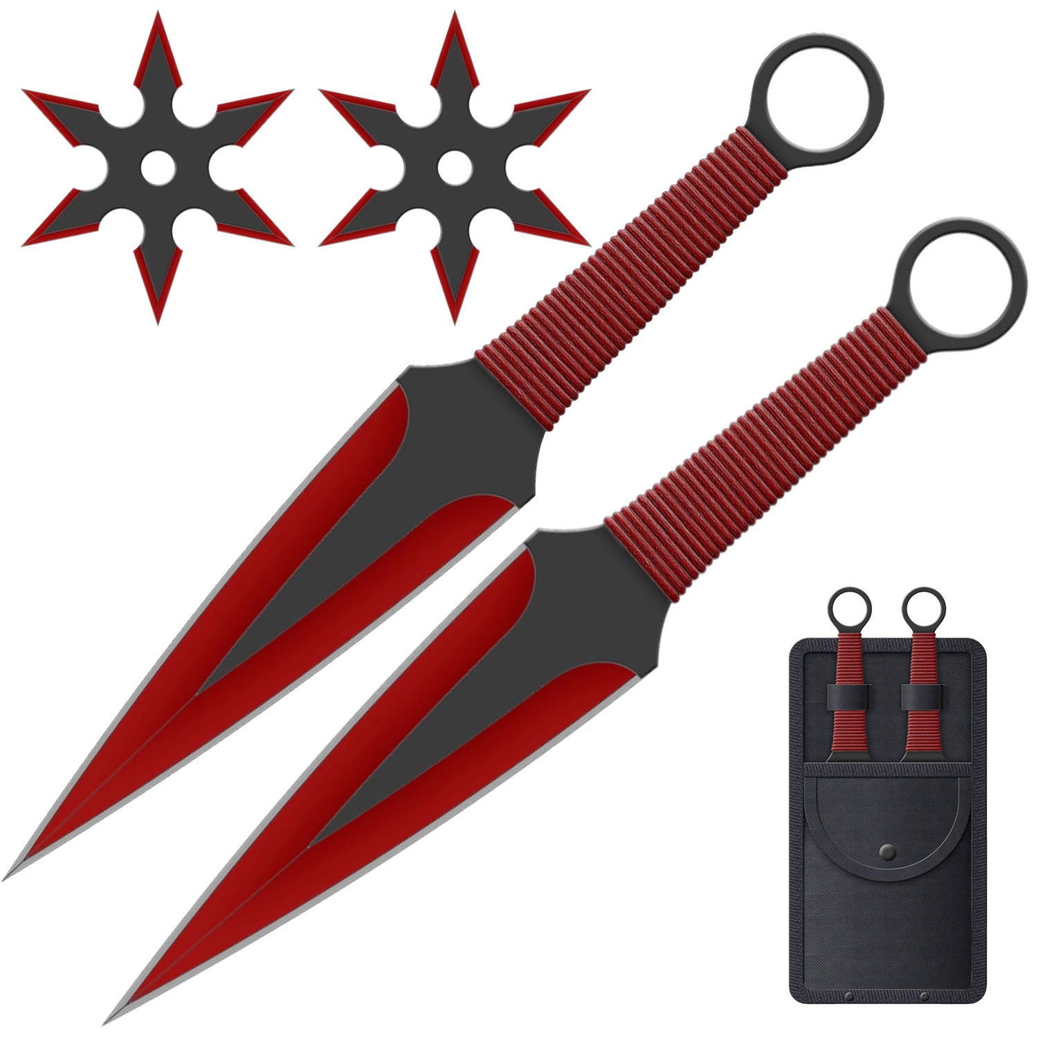 4 PC Red Ninja Throwing Knives Combo Star Shuriken Set - Tophatter's Guns'N'Weapons Store Collectible Weapons - Tophatter Daily Deals