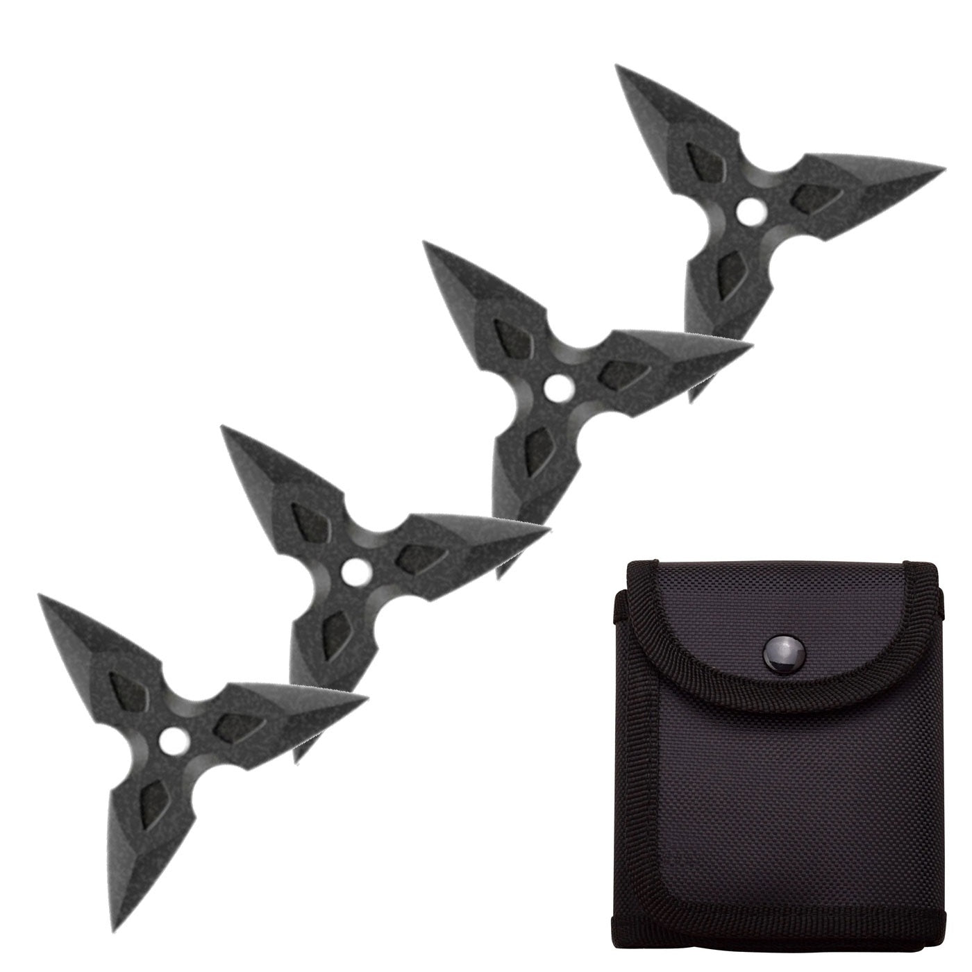 4 Pc Stonewash Finish Three-Pointed Triangle Throwing Ninja Stars Shuriken - Tophatter's Guns'N'Weapons Store Collectible Weapons - Tophatter Daily Deals