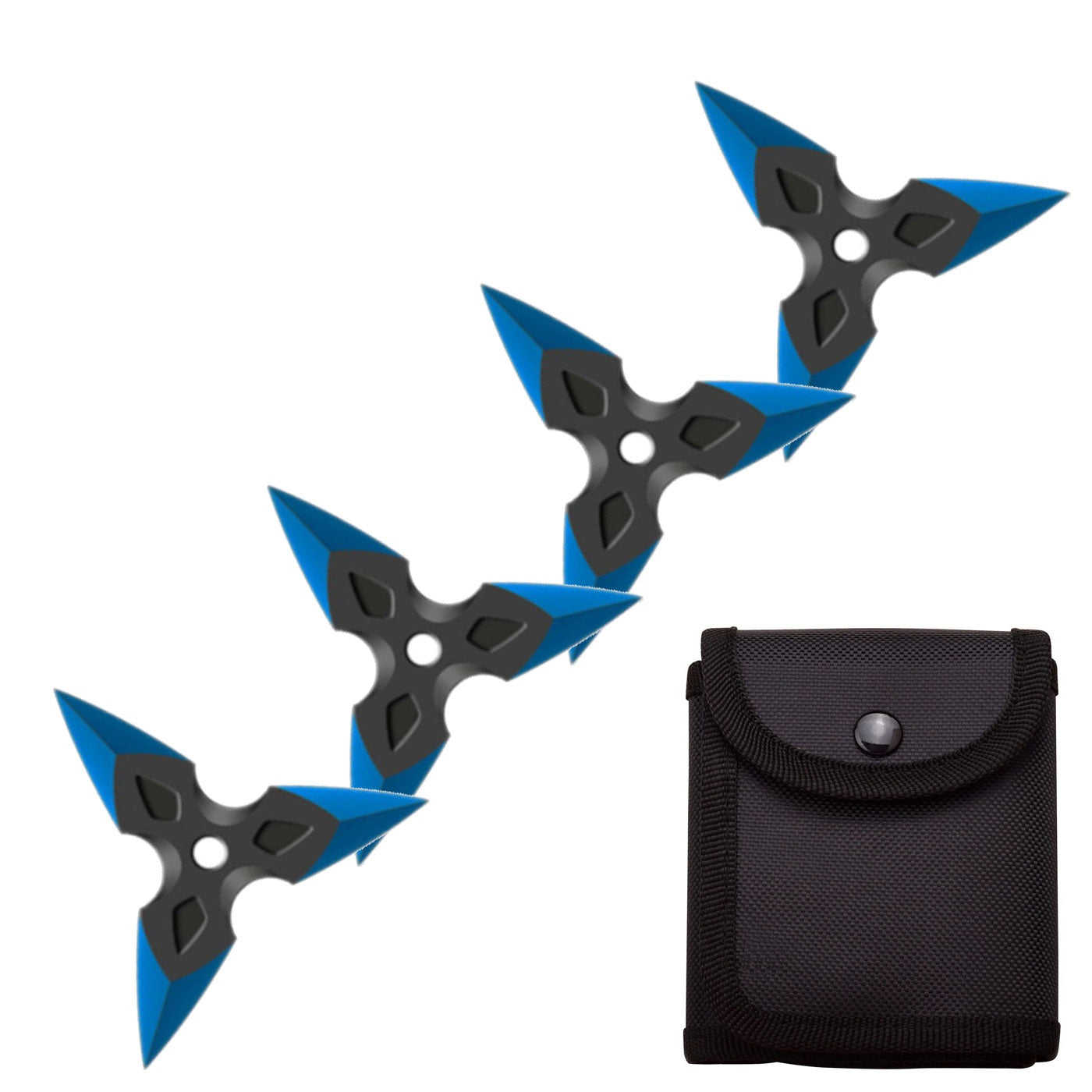 4 Pc Black/Blue Finish Three-Pointed Triangle Throwing Ninja Stars Shuriken - TOPHATTER'S ARMORY DEALS Collectible Weapons - Tophatter Daily Deals